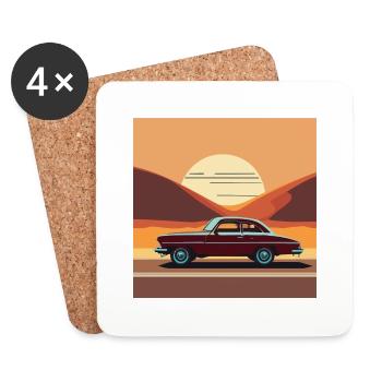Auto / Oldtimer /Sonnenuntergang - Untersetzer (4er-Set) - Weiß - Vorne