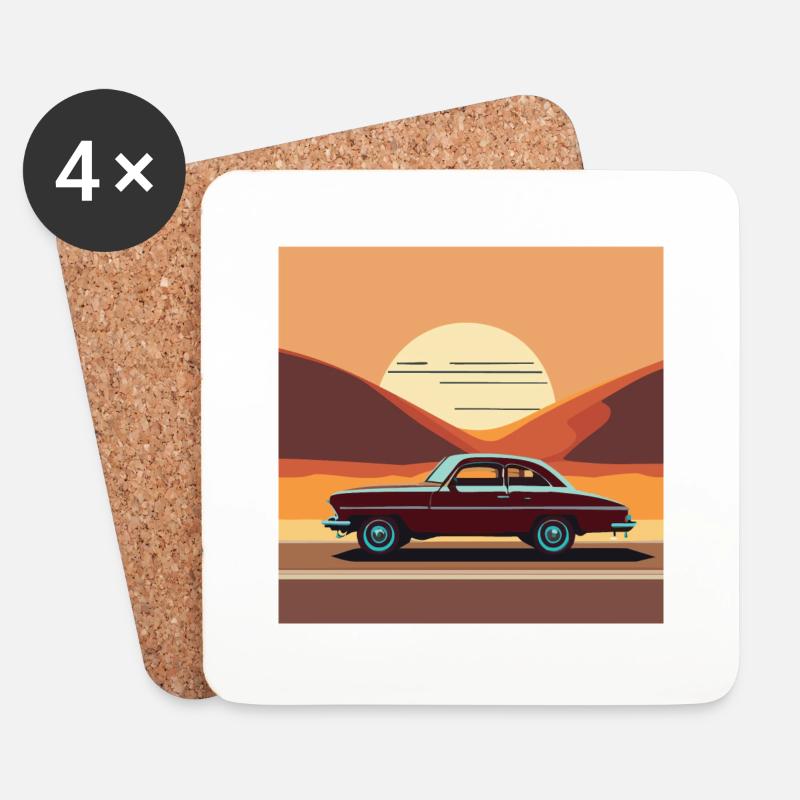 Auto / Oldtimer /Sonnenuntergang - Untersetzer (4er-Set) - Weiß