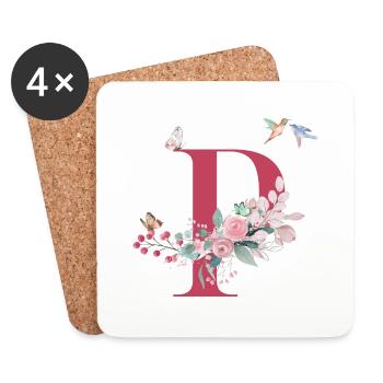 Buchstabe p floral - Geschenkidee - Untersetzer (4er-Set) - Weiß - Vorne