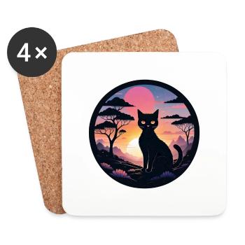 Cat Landscape and Sunset - Coasters (set of 4) - white - Front