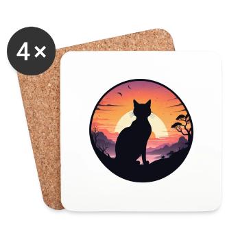 Cat, Landscape & Sunset - Coasters (set of 4) - white - Front
