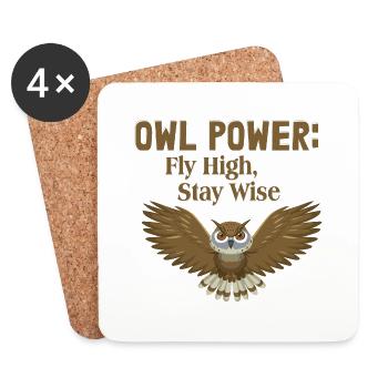 Owl Power: Fly High, Stay Wise Nocturnal Bird Nigh - Untersetzer (4er-Set) - Weiß - Vorne
