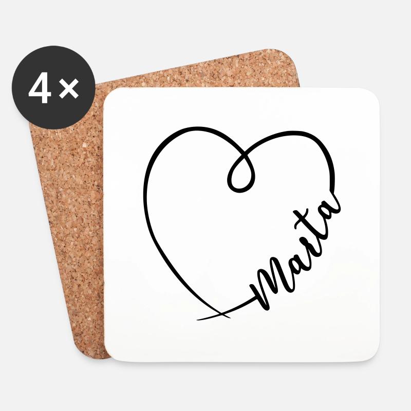 Marta Name Kalligrafie Herz - Untersetzer (4er-Set) - Weiß