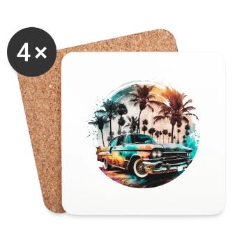 Lowrider im Sonnenuntergang mit Palmen am Strand - Untersetzer (4er-Set) - Weiß - Vorne