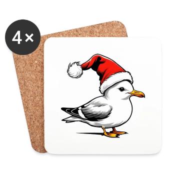 Weihnachts-Möwe mit Mütze - Untersetzer (4er-Set) - Weiß - Vorne