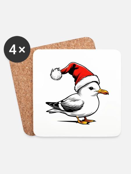 Weihnachts-Möwe mit Mütze - Untersetzer (4er-Set) - Weiß