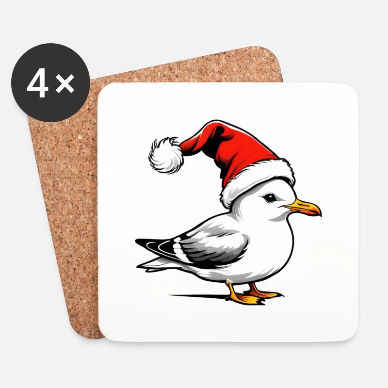Weihnachts-Möwe mit Mütze - Untersetzer (4er-Set) - Weiß