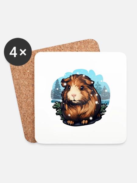 Winterliches Meerschwein - Untersetzer (4er-Set) - Weiß
