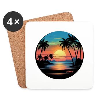 Florida Beach Plage Palmiers Soleil - Dessous de verre (lot de 4) - blanc - Devant