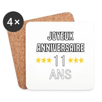 Joyeux Anniversaire 11 Ans - Dessous de verre (lot de 4) - blanc - Devant