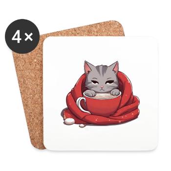 Chat adorable - Dessous de verre (lot de 4) - blanc - Devant