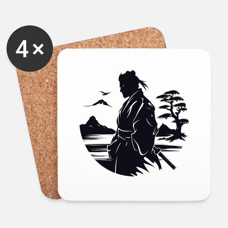 Zen-Samurai - Untersetzer (4er-Set) - Weiß