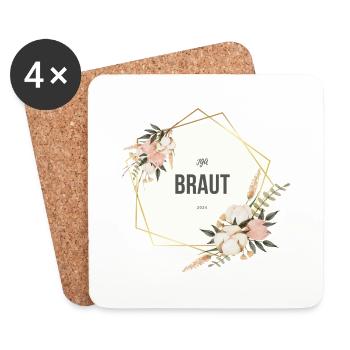 Braut Outfit JGA Boho floral - Untersetzer (4er-Set) - Weiß - Vorne