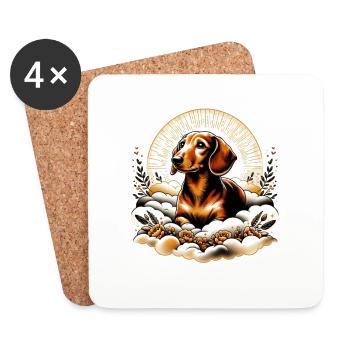 Regenbogenbrücke Erinnerung Dachshund - Untersetzer (4er-Set) - Weiß - Vorne