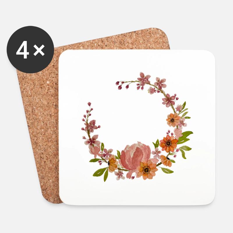 Asymmetrische Blumenkrone - Untersetzer (4er-Set) - Weiß