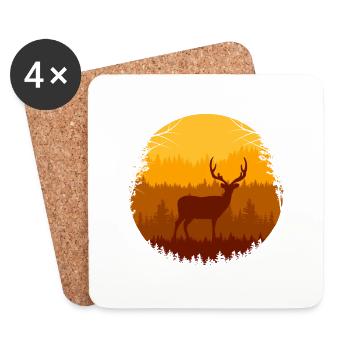autumn forest and deer - Coasters (set of 4) - white - Front
