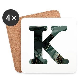 Lettre k marbré vert - Dessous de verre (lot de 4) - blanc - Devant
