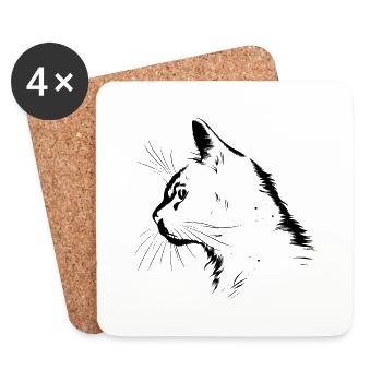 Cat, Cat Motif - Coasters (set of 4) - white - Front