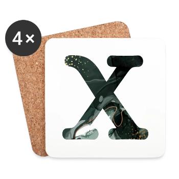 Lettre x marbré vert - Dessous de verre (lot de 4) - blanc - Devant