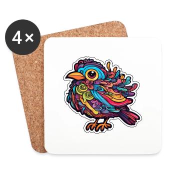 Artful Bird Colorful Crazy Parrot - Coasters (set of 4) - white - Front