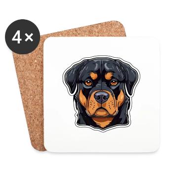 Rottweiler Rotti Noir Rouille Couleur Grand Chien - Dessous de verre (lot de 4) - blanc - Devant
