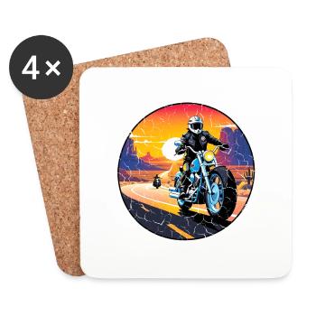 moto et couché de soleil, cadeau motard - Dessous de verre (lot de 4) - blanc - Devant