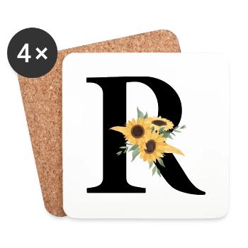 Lettre r floral tournesol - Dessous de verre (lot de 4) - blanc - Devant