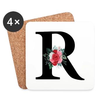 Roter Blumenbuchstabe R - Untersetzer (4er-Set) - Weiß - Vorne