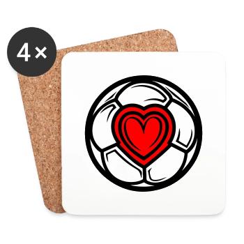 Amour du coeur de football - Dessous de verre (lot de 4) - blanc - Devant