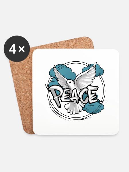 Weisse Friedenstaube mit Wort "Peace" - Untersetzer (4er-Set) - Weiß