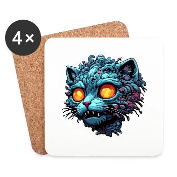 Coole Katze / lustig / Tier / Haustier / verrückt - Untersetzer (4er-Set) - Weiß - Vorne