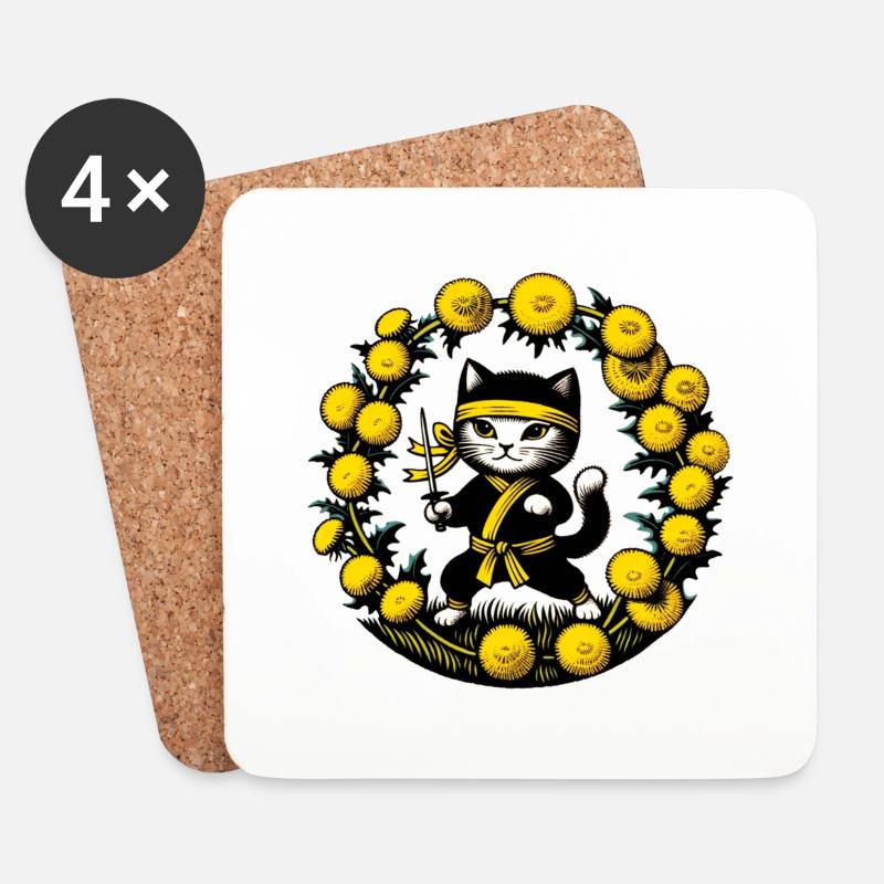 Ninja-Katze - Untersetzer (4er-Set) - Weiß