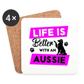 Life is Better with an Aussie - Vector Design - Coasters (set of 4) - white - Front
