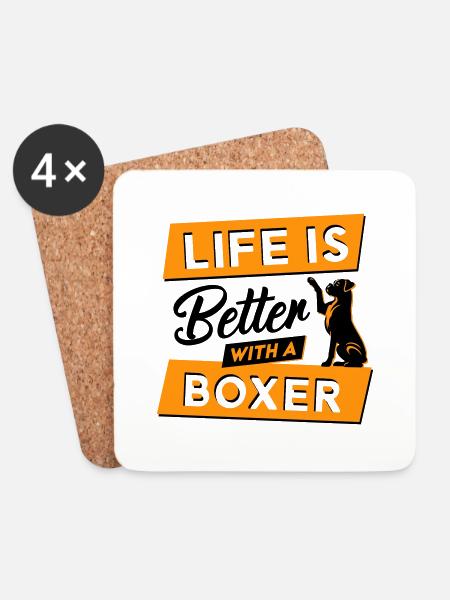 Life is Better with a Boxer - Vektor Design - Untersetzer (4er-Set) - Weiß