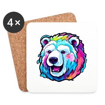 Ours polaire / Animal / Norpol / hiver / enfantin / mignon - Dessous de verre (lot de 4) - blanc - Devant
