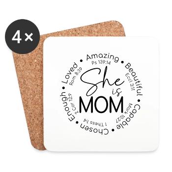 Elle est maman Cercle de mots - Dessous de verre (lot de 4) - blanc - Devant