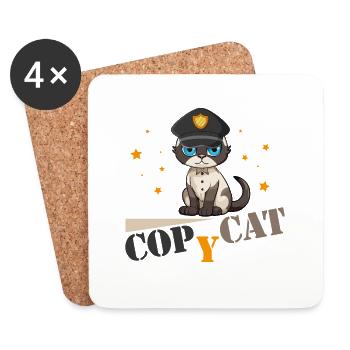 Jeu de mots flic y chat policier et chat imitateur de chat - Dessous de verre (lot de 4) - blanc - Devant