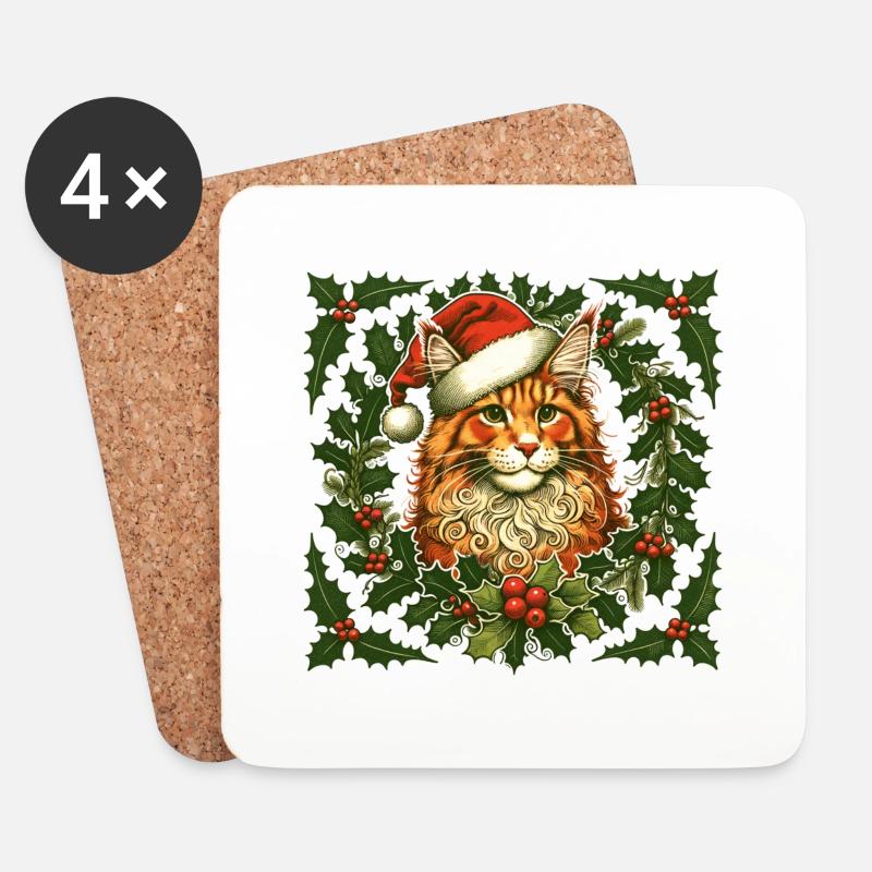 Ingwer Katze Weihnachten - Untersetzer (4er-Set) - Weiß