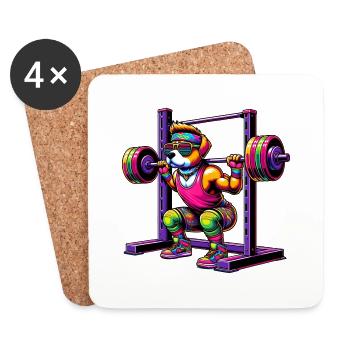 Strong Rainbow Dog Squatting in the Gym - Coasters (set of 4) - white - Front