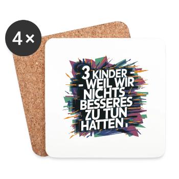 Cadeau : Naissance, Troisième enfant, Trois enfants, Humour - Dessous de verre (lot de 4) - blanc - Devant