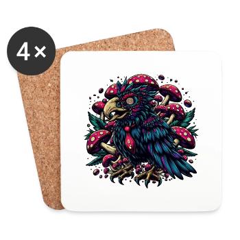 Corbeau psychédélique aux champignons - Dessous de verre (lot de 4) - blanc - Devant