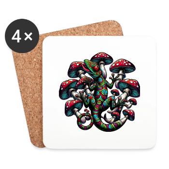 Psychedelischer Gecko mit Pilzen - Untersetzer (4er-Set) - Weiß - Vorne