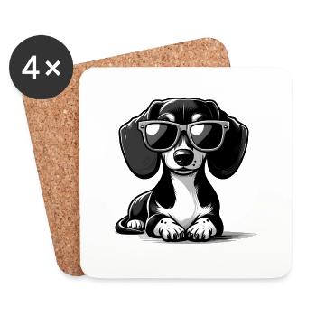Cute dog with sunglasses - Coasters (set of 4) - white - Front