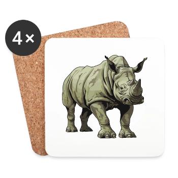 Animal rhinocéros - Dessous de verre (lot de 4) - blanc - Devant