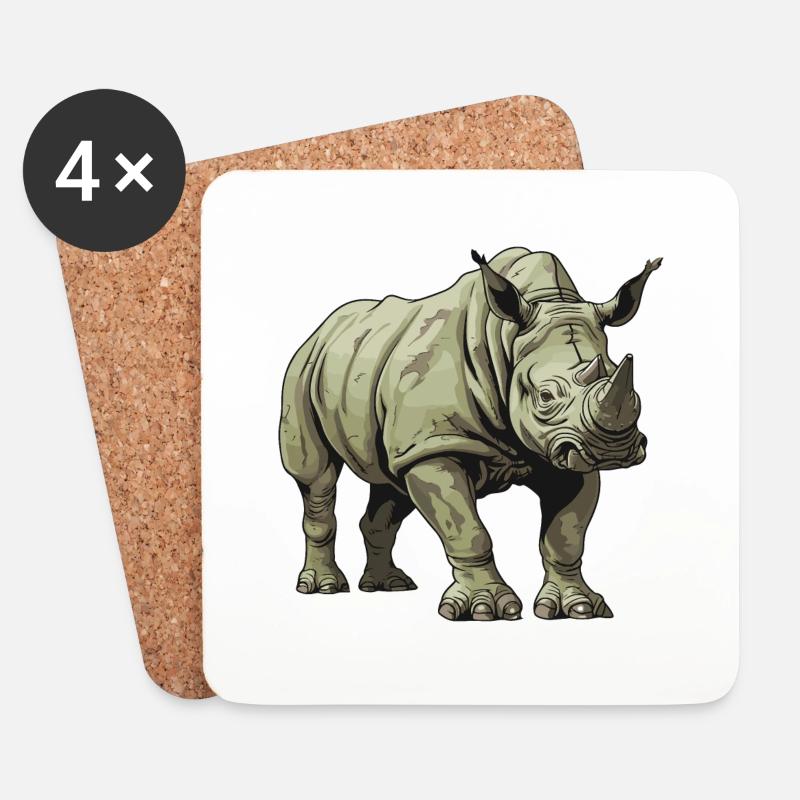 Nashorn Tier - Untersetzer (4er-Set) - Weiß