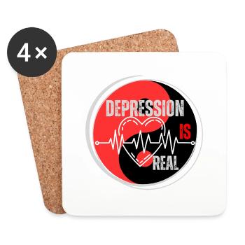 Design "Depression is real" red black - Coasters (set of 4) - white - Front