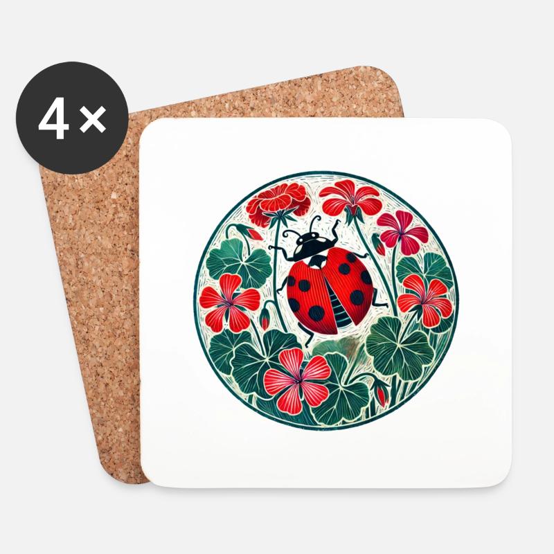 Marienkäfer - Untersetzer (4er-Set) - Weiß