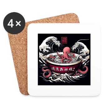 Octopus and Noodles - Asian Gourmet Food - Coasters (set of 4) - white - Front