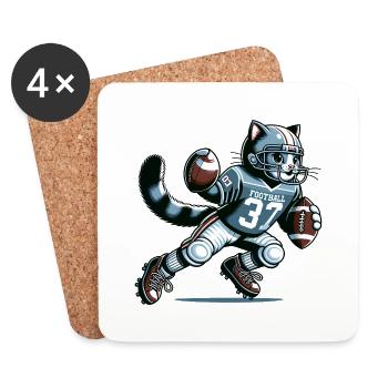 Cute American Football Player Cat - Coasters (set of 4) - white - Front