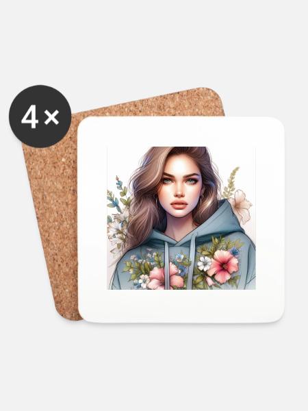 Girl in sweatshirt. - Coasters (set of 4) - white